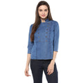 Vaystra Denim Solid 3-4th Sleeves Regular Top – Blue