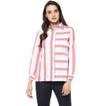 Vaystra Cotton Striped Roll Up Sleeve Regular Top – Red