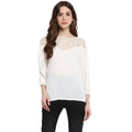 Vaystra Polyester Georgette Self Design 3-4th Sleeves Regular Top – White