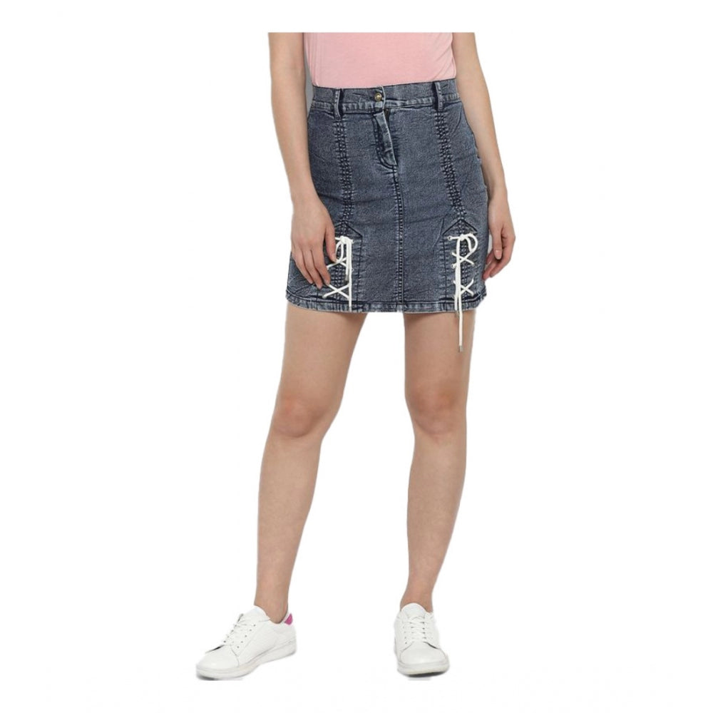 Vaystra Denim Tie Up Buttoned Skirt – Blue