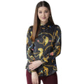 Vaystra Satin Printed Long Sleeves Standard Length Shirt – Black & Gold