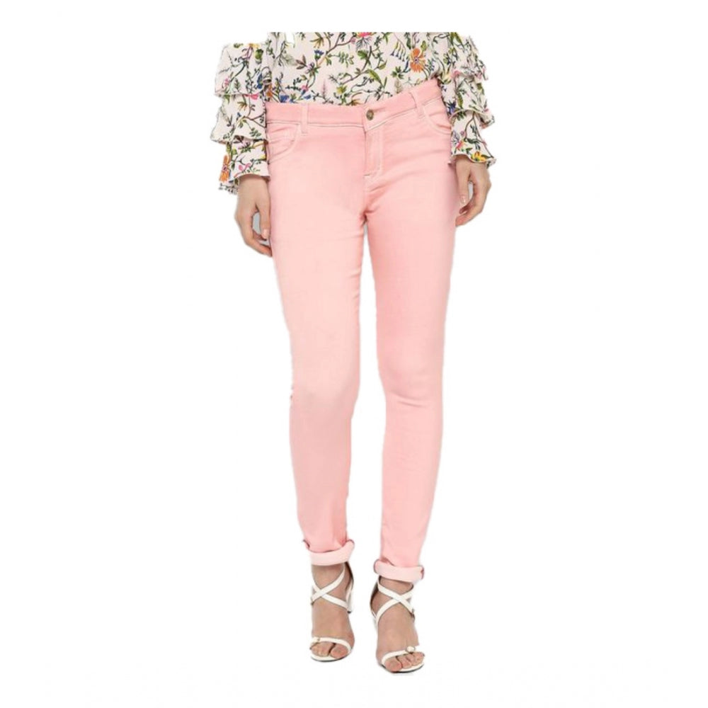 Vaystra Denim Solid Buttoned Jeans – Pink