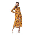 Vaystra Polyester Floral Long Sleeves Calf-length Dress – Yellow