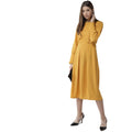 Vaystra Polyester Pintuck Long Sleeves Below Knee Dress – Yellow