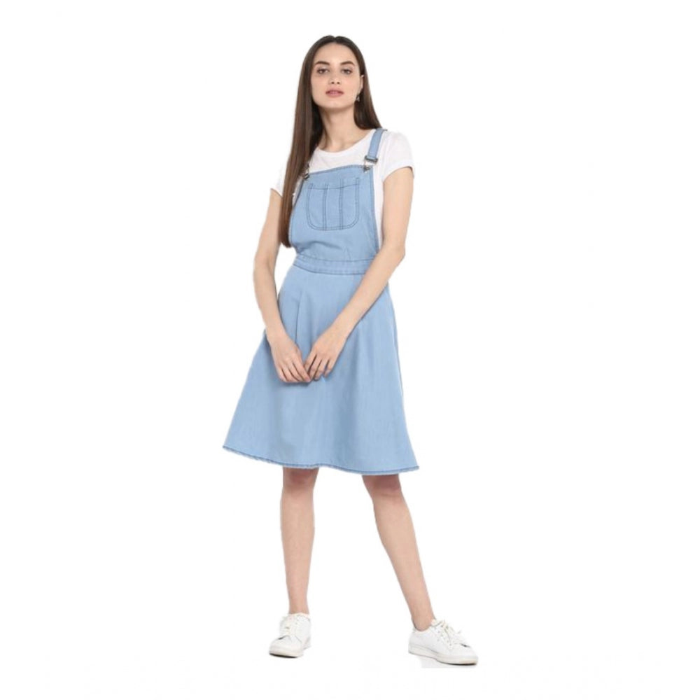 Vaystra Denim Solid Sleeveless Above Knee Dress – Blue