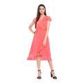 Vaystra Polyester Ruffled Cap Sleeve Below Knee Dress – Coral Pink