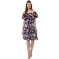Vaystra Polyester Crepe Floral Half Sleeve Above Knee Dress – Navy Blue
