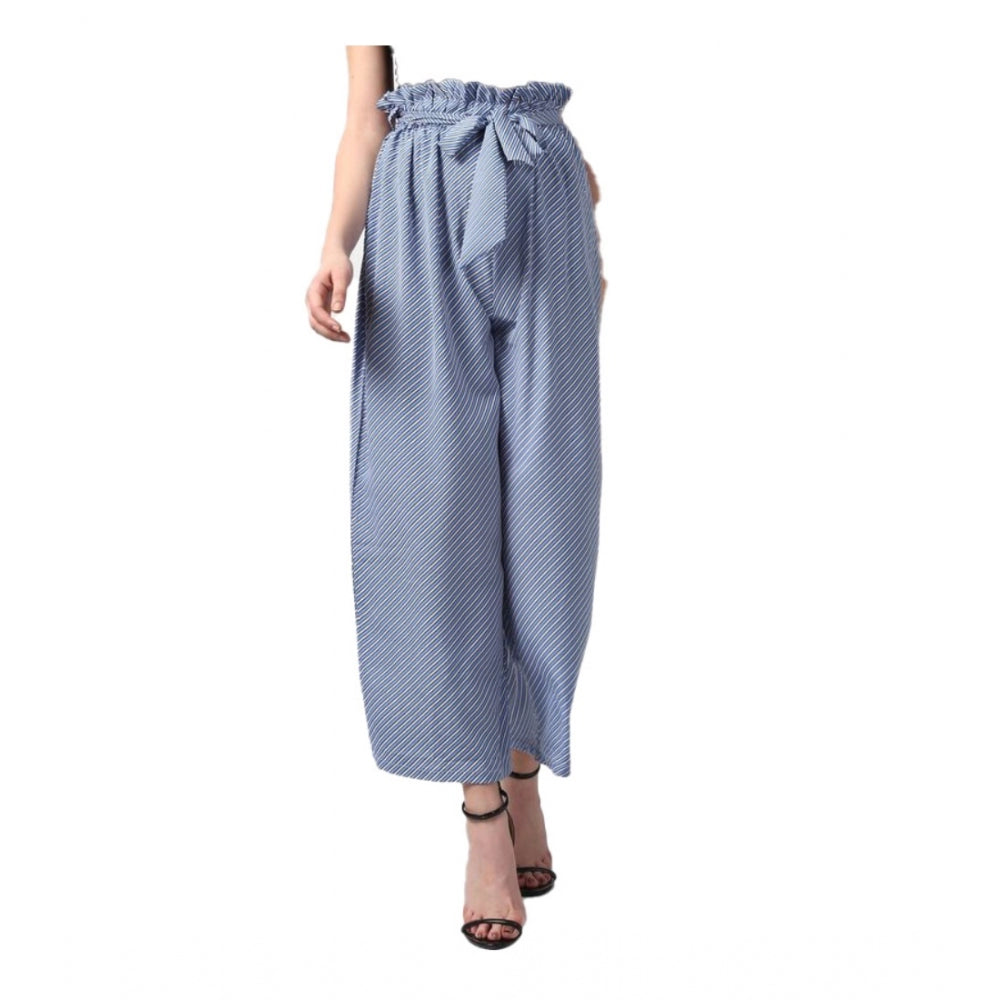 Vaystra Polyester Striped Elasticated Trousers – Blue