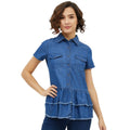Vaystra Denim Peplum Short Sleeve Top – Blue