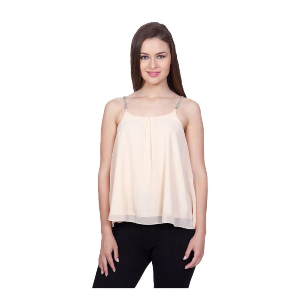 Vaystra Polyester Solid Shoulder Straps Regular Top – Beige