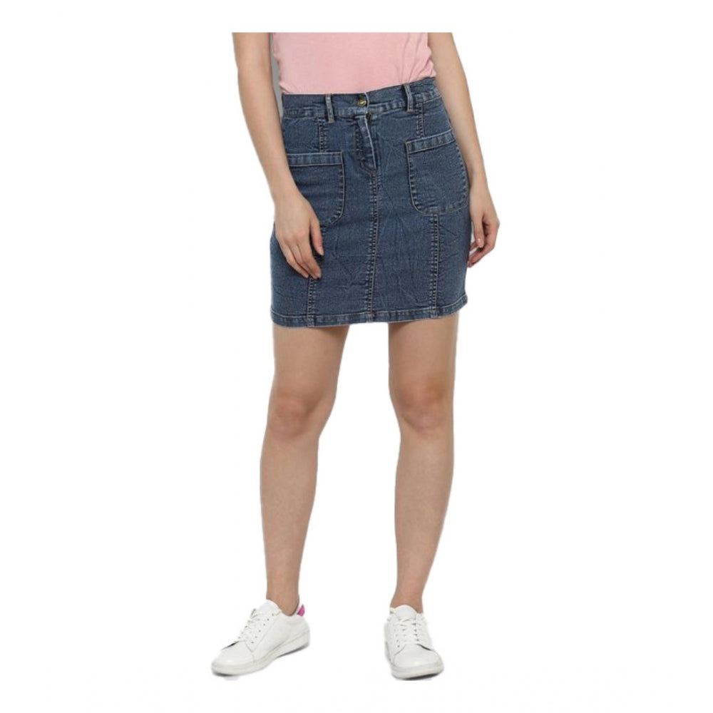 Vaystra Denim Front Pocket Buttoned Skirt – Blue