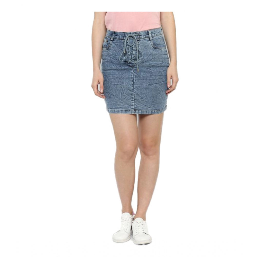 Vaystra Denim Draw String Buttoned Skirt – Blue