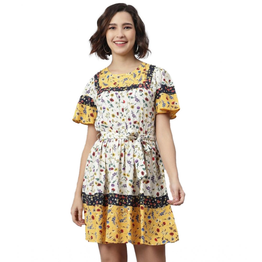 Vaystra Polyester Floral Flutter Above Knee Dress – Multicolor