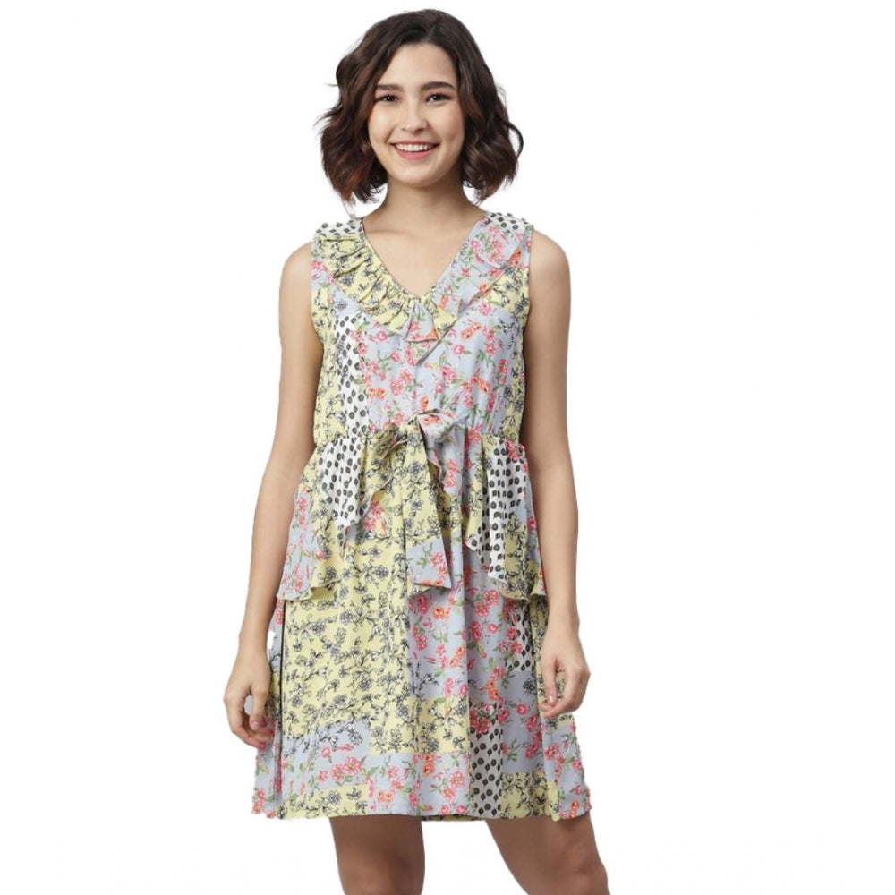 Vaystra Polyester Peplum Sleeveless Above Knee Dress – Multicolor