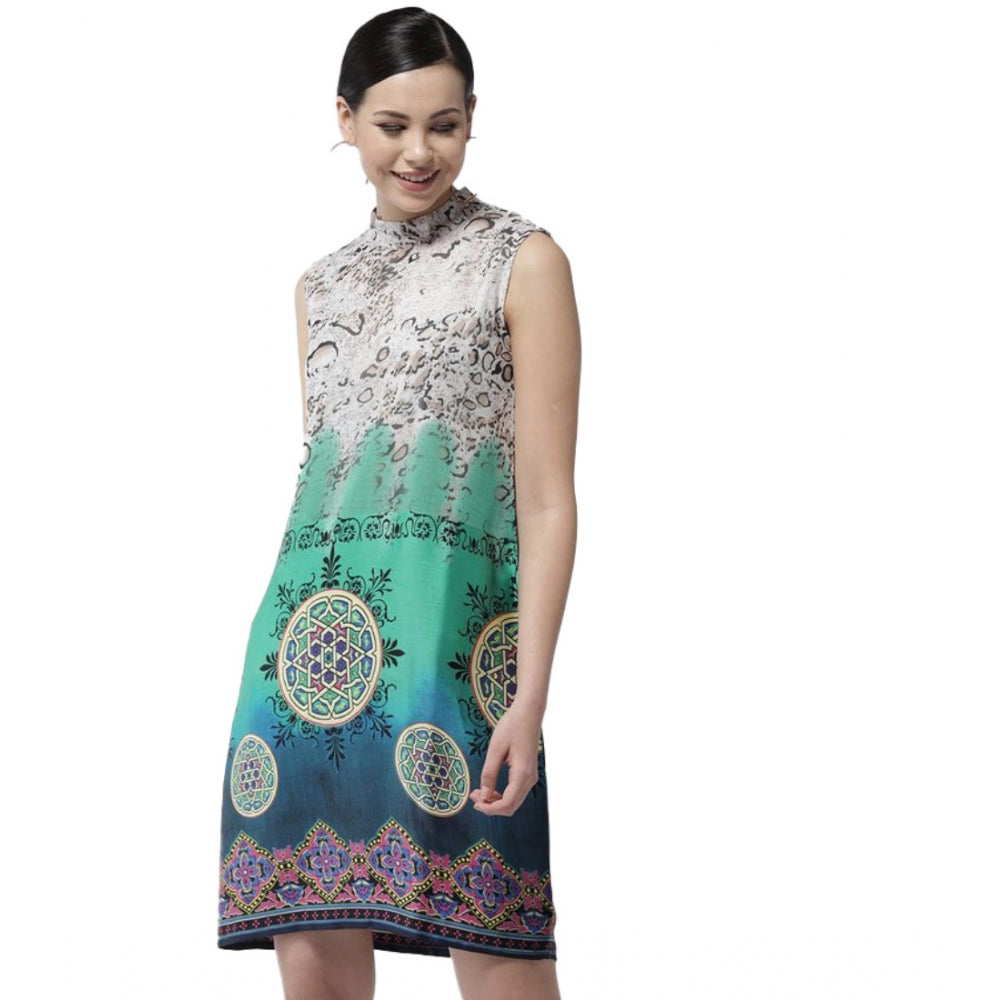 Vaystra Polyester Printed Sleeveless Above Knee Dress – Multicolor