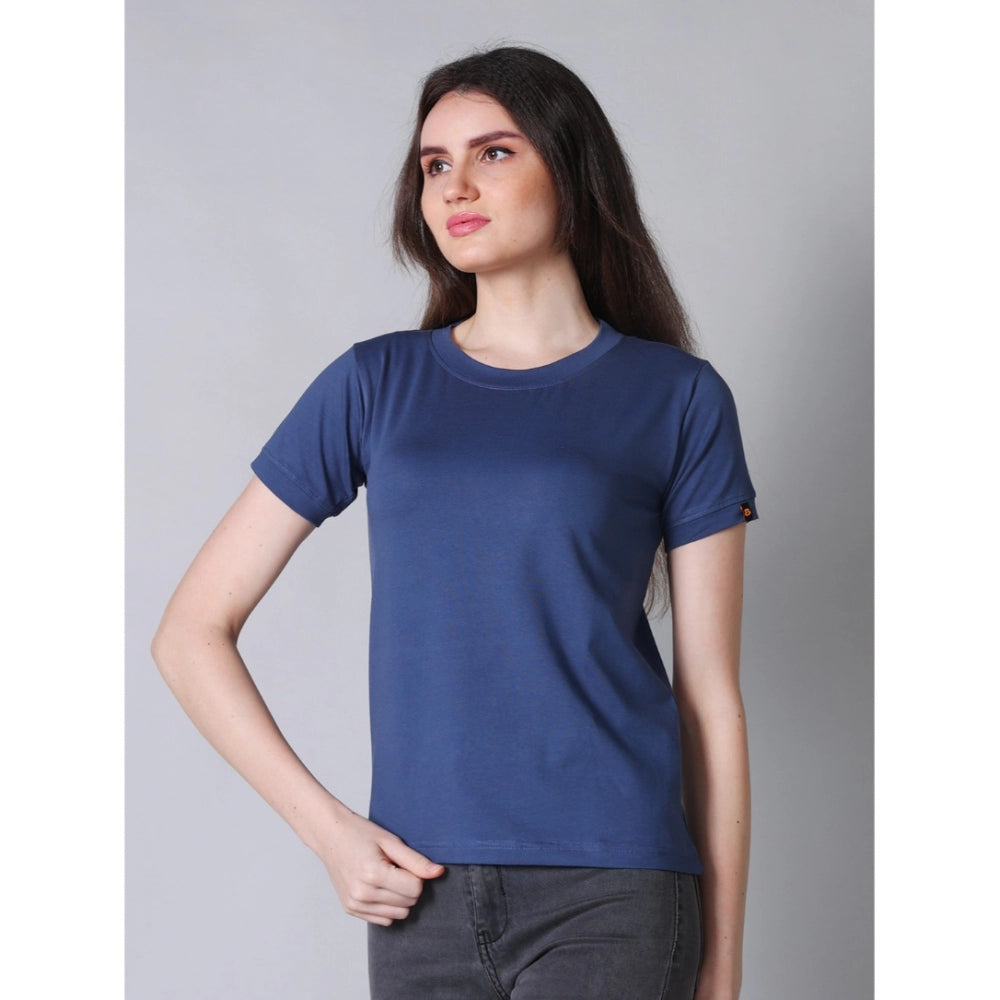 Vaystra Cotton Blended Solid Round Neck Half Sleeve T-Shirt – Blue