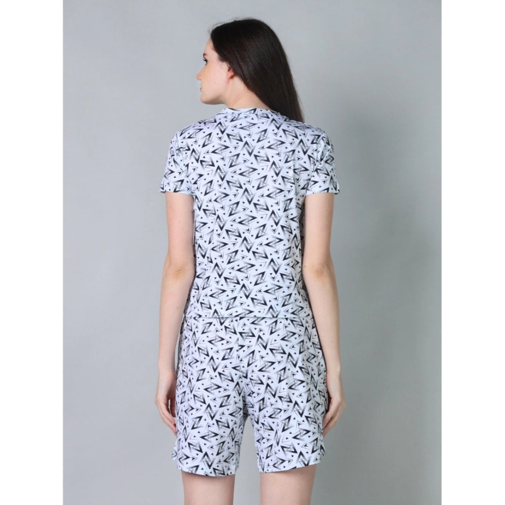 Vaystra Cotton Blended Printed Round Neck Half Sleeve Top - Shorts Set – White-Black