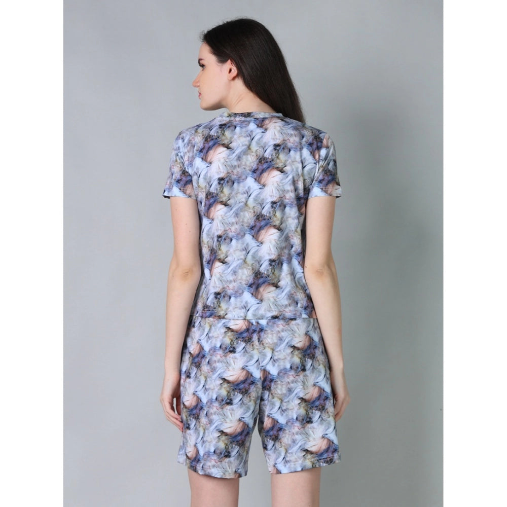 Vaystra Cotton Blended Printed Round Neck Half Sleeve Top - Shorts Set – Blue-Peach