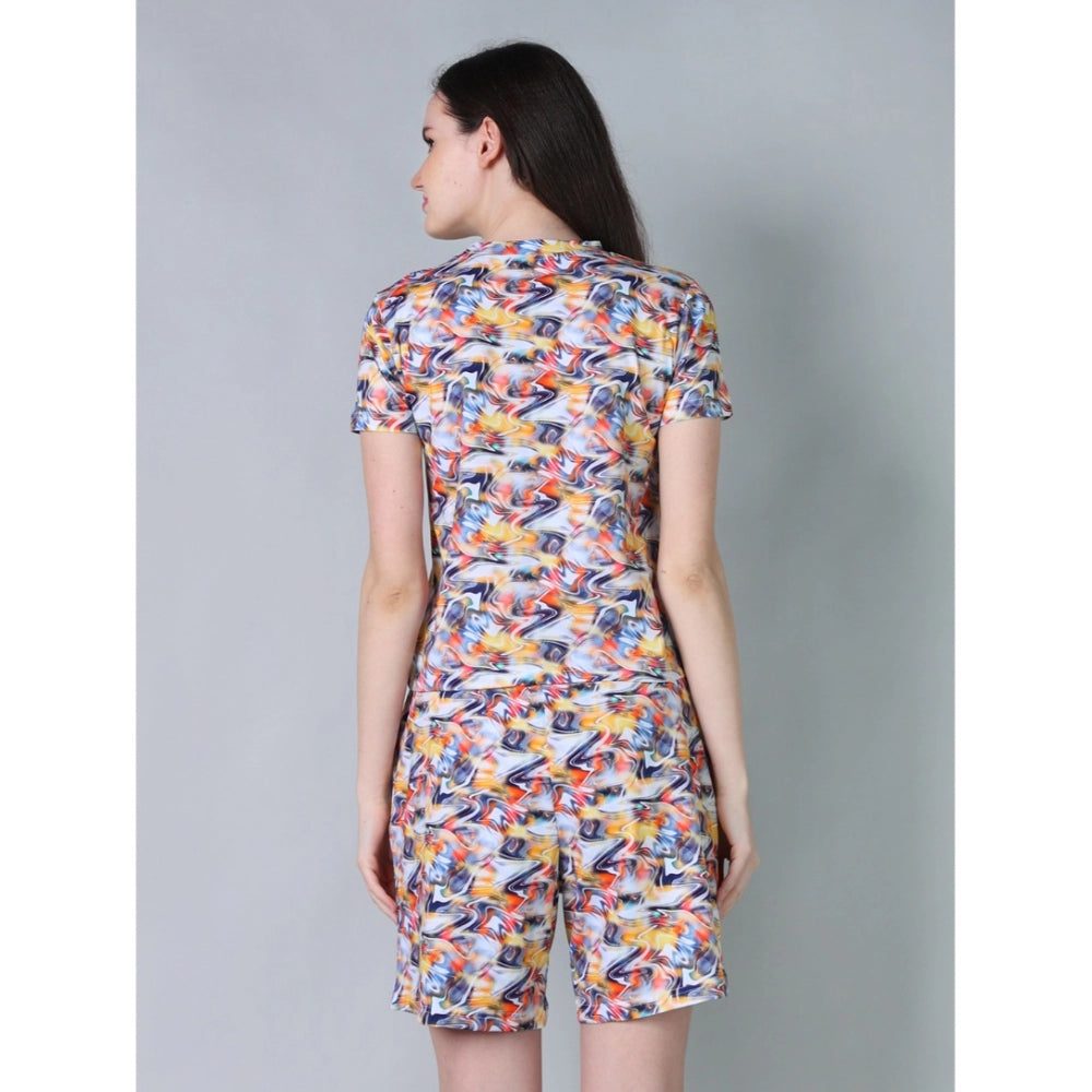 Vaystra Cotton Blended Printed Round Neck Half Sleeve Top - Shorts Set – Multicolor
