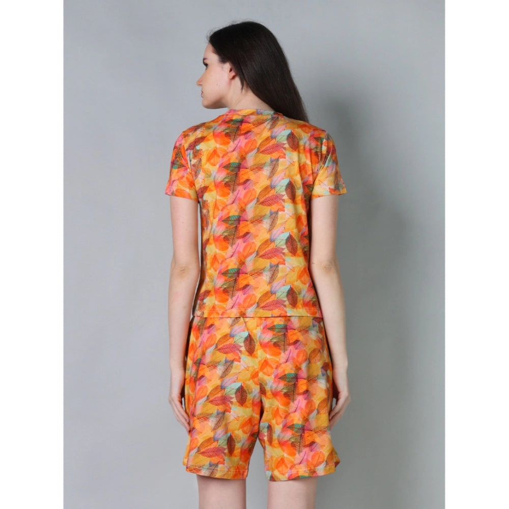 Vaystra Cotton Blended Printed Round Neck Half Sleeve Top - Shorts Set – Yellow