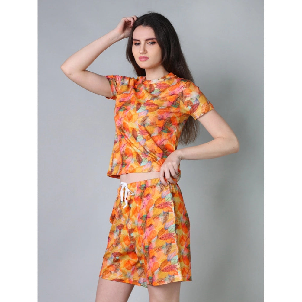 Vaystra Cotton Blended Printed Round Neck Half Sleeve Top - Shorts Set – Yellow