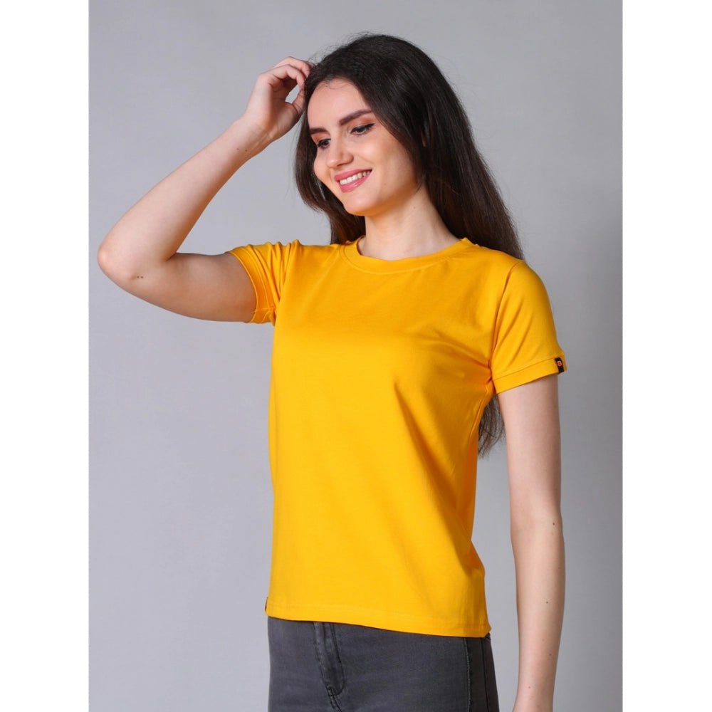 Vaystra Cotton Blended Solid Round Neck Half Sleeve T-Shirt – Mustard