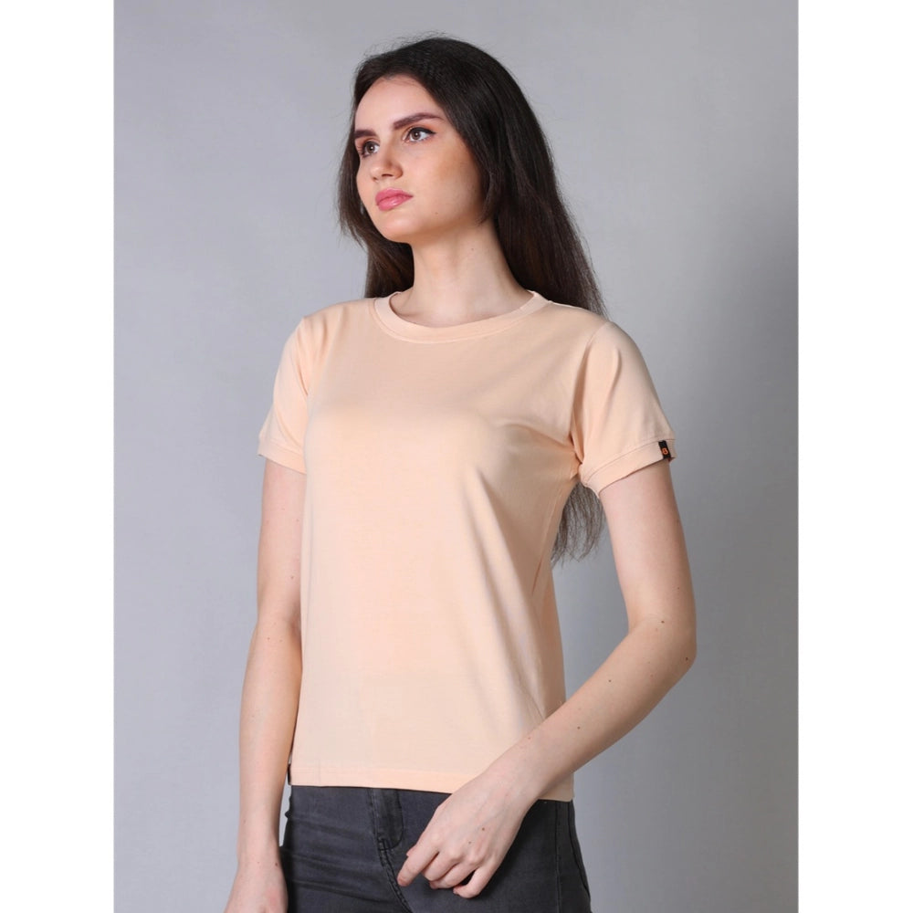 Vaystra Cotton Blended Solid Round Neck Half Sleeve T-Shirt – Peach