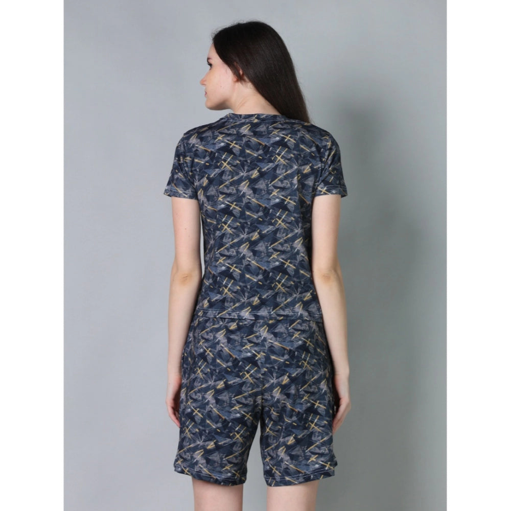 Vaystra Cotton Blended Printed Round Neck Half Sleeve Top - Shorts Set – Navy