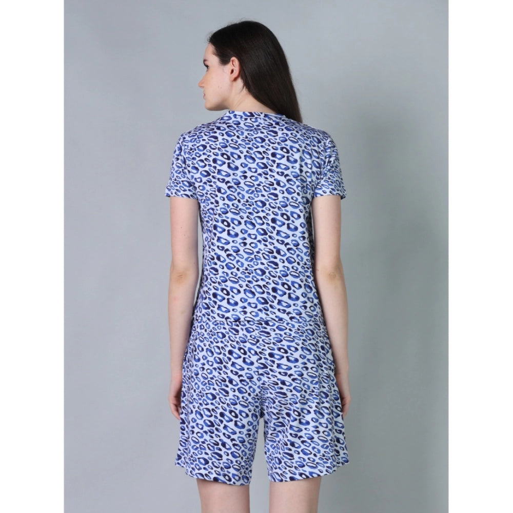 Vaystra Cotton Blended Printed Round Neck Half Sleeve Top - Shorts Set – Blue