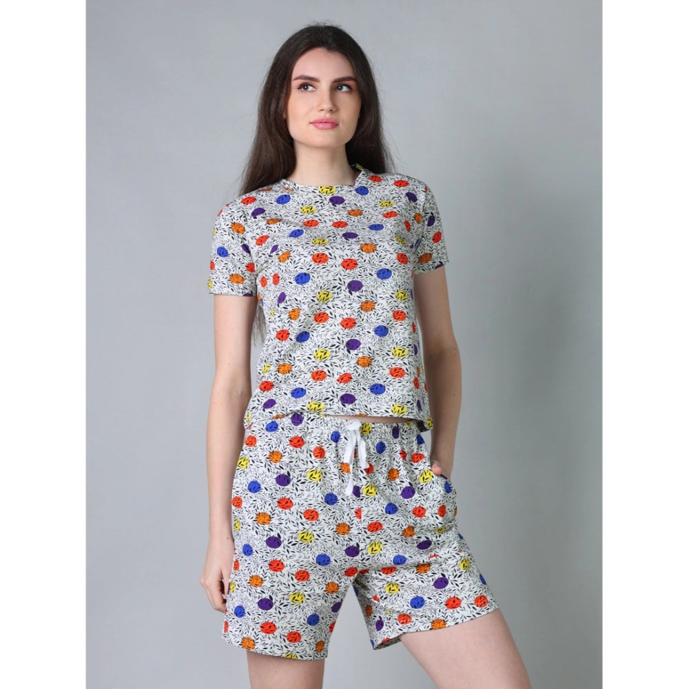 Vaystra Cotton Blended Printed Round Neck Half Sleeve Top - Shorts Set – Grey