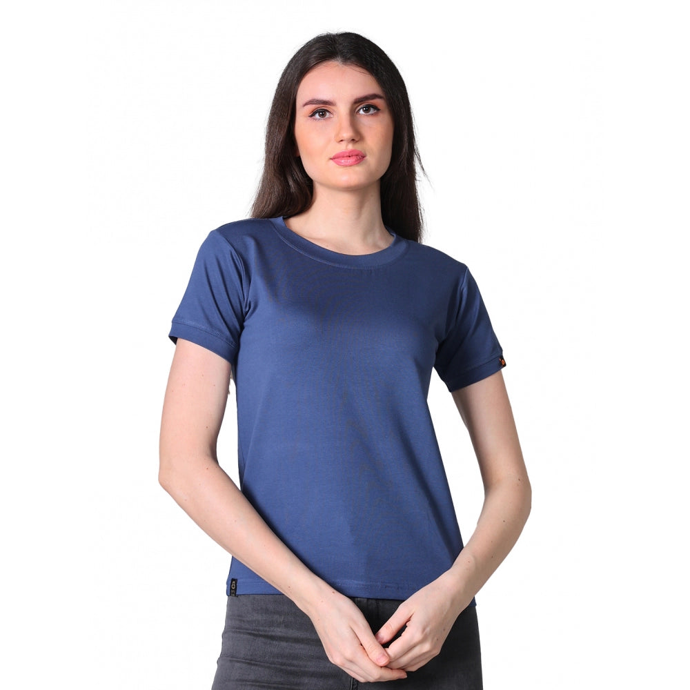 Vaystra Cotton Blended Solid Round Neck Half Sleeve T-Shirt – Blue