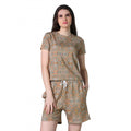 Vaystra Cotton Blended Printed Round Neck Half Sleeve Top - Shorts Set – Beige