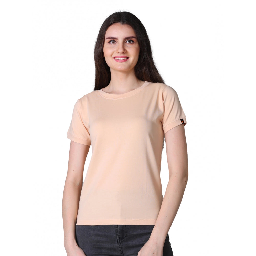 Vaystra Cotton Blended Solid Round Neck Half Sleeve T-Shirt – Peach