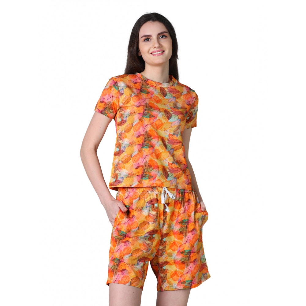 Vaystra Cotton Blended Printed Round Neck Half Sleeve Top - Shorts Set – Yellow