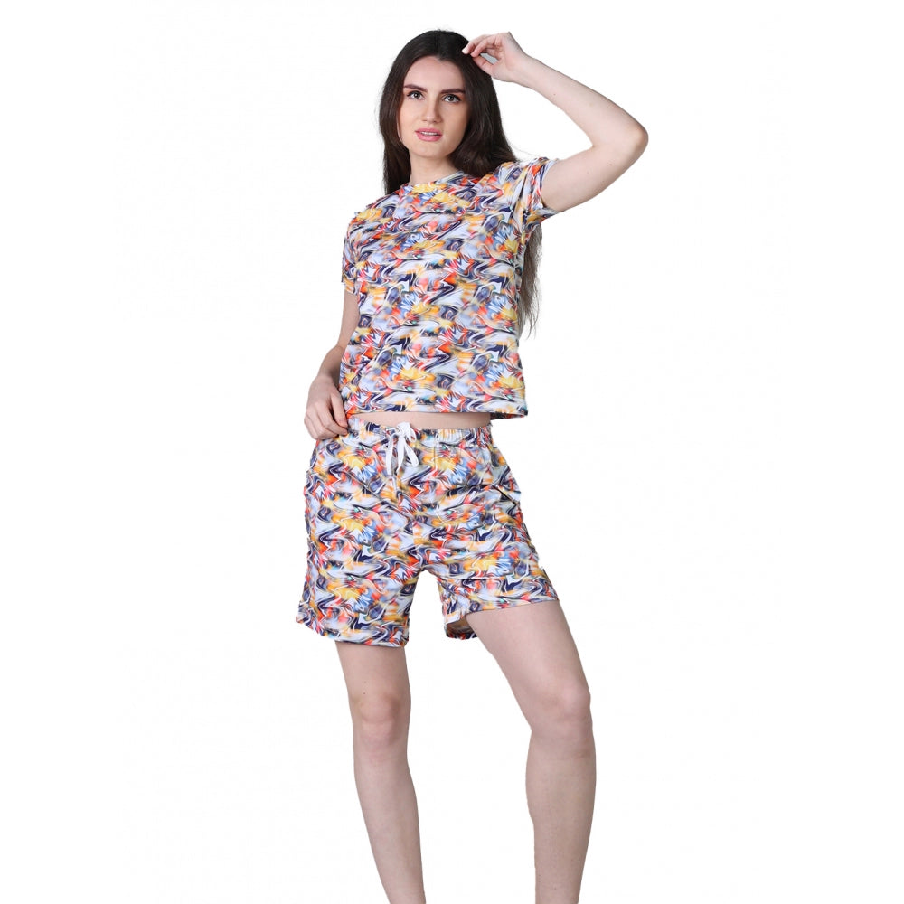 Vaystra Cotton Blended Printed Round Neck Half Sleeve Top - Shorts Set – Multicolor