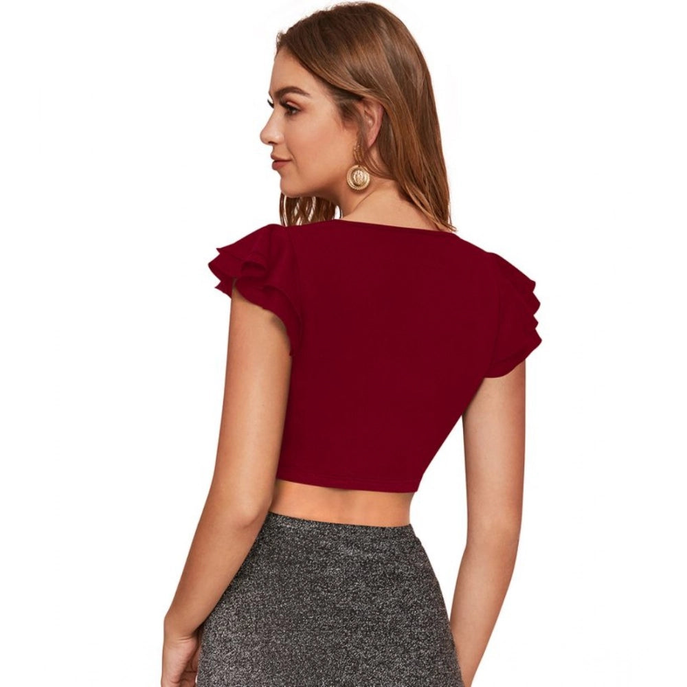 Vaystra Polyester Solid Short Sleeves V Neck Top – Maroon