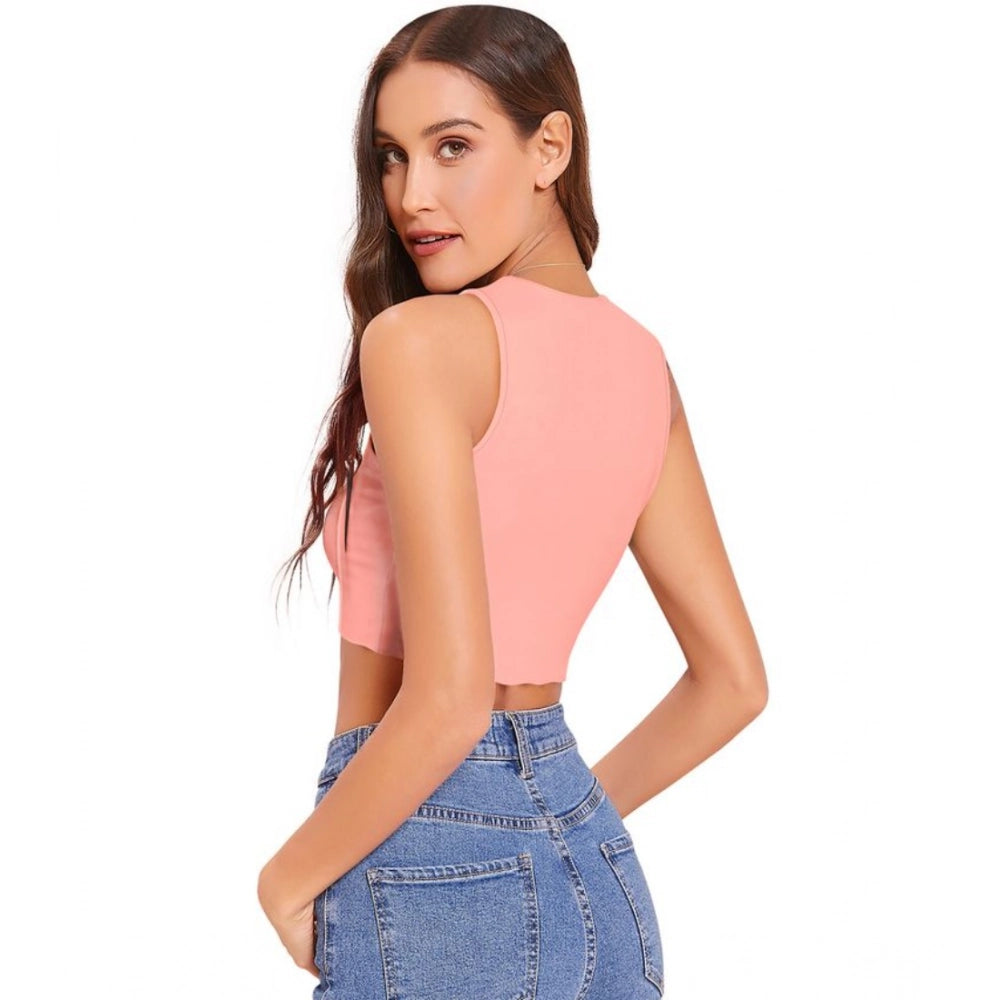 Vaystra Polyester Solid Sleeveless Round Neck Top – Peach