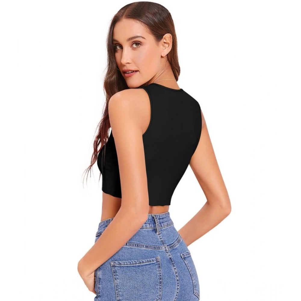 Vaystra Polyester Solid Sleeveless Round Neck Top – Black