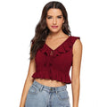 Vaystra Polyester Solid Sleeveless Ruffle Neck Top – Maroon