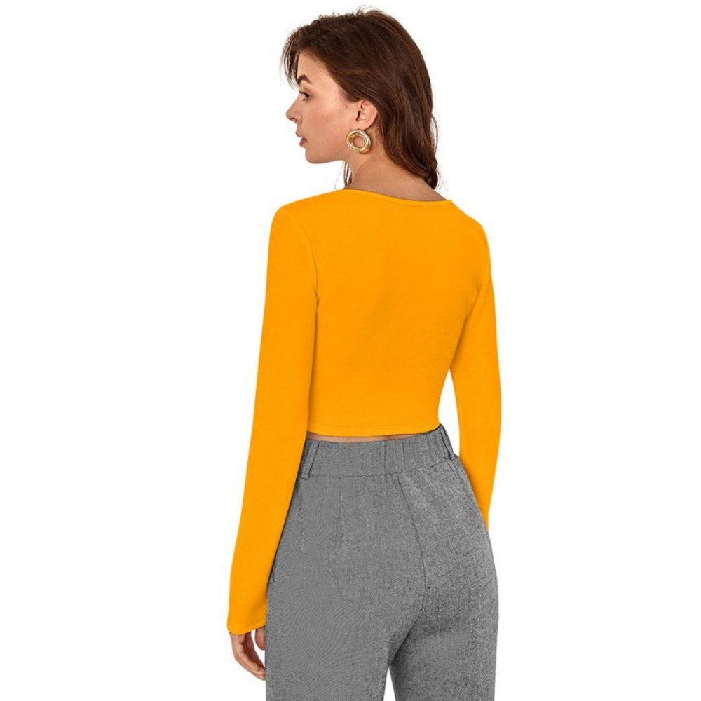 Vaystra Polyester Solid Full Sleeves Square Neck Top – Yellow