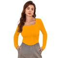 Vaystra Polyester Solid Full Sleeves Square Neck Top – Yellow