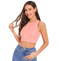 Vaystra Polyester Solid Sleeveless Round Neck Top – Peach