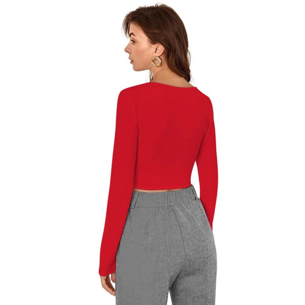 Vaystra Polyester Solid Full Sleeves Square Neck Top – Red