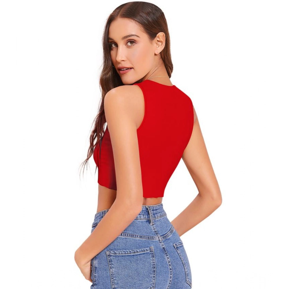 Vaystra Polyester Solid Sleeveless Round Neck Top – Red