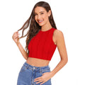 Vaystra Polyester Solid Sleeveless Round Neck Top – Red