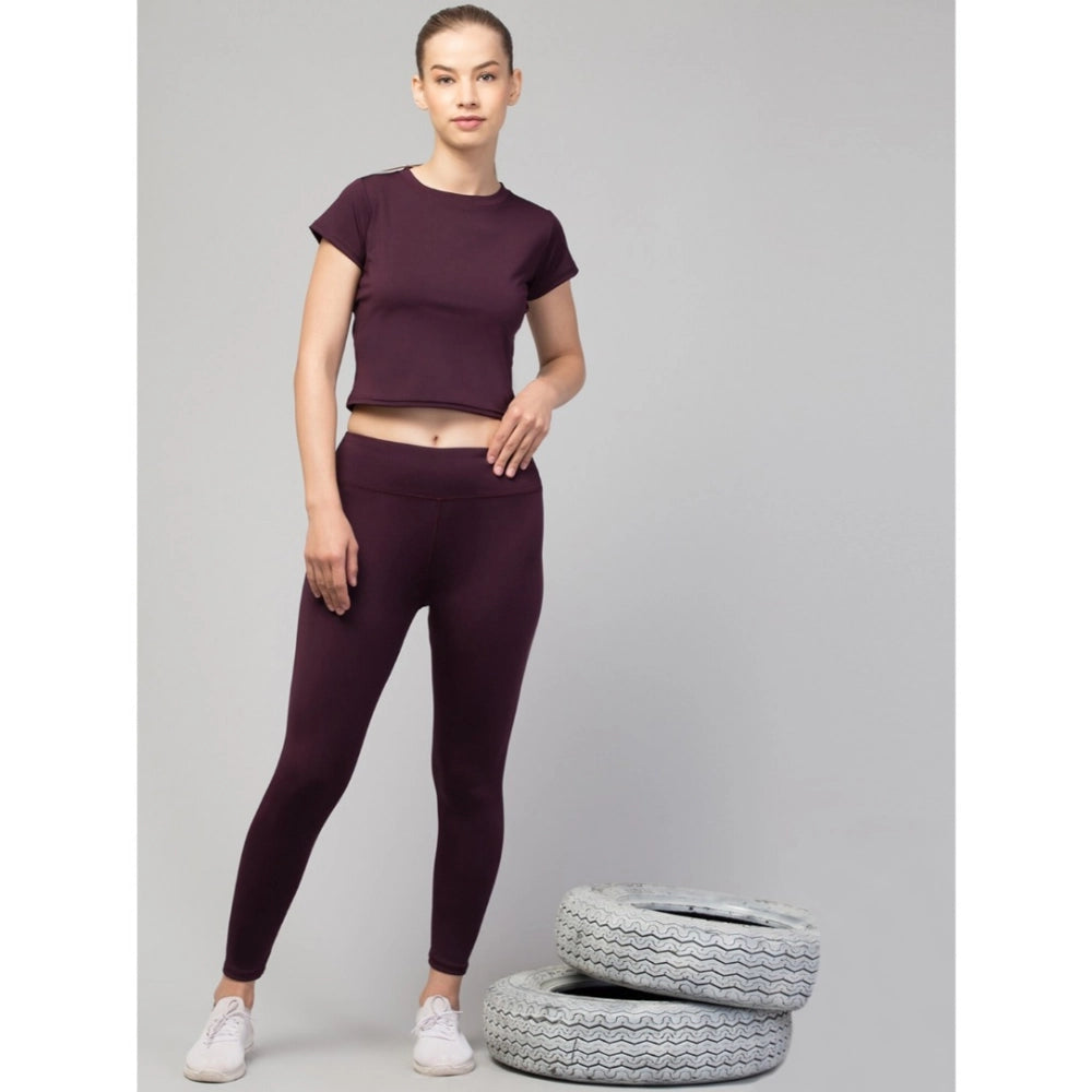 Vaystra Polyester Solid Ankle Length High-Rise Tights – Purple