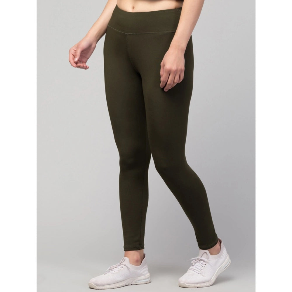 Vaystra Polyester Solid Ankle Length High-Rise Tights – Olive