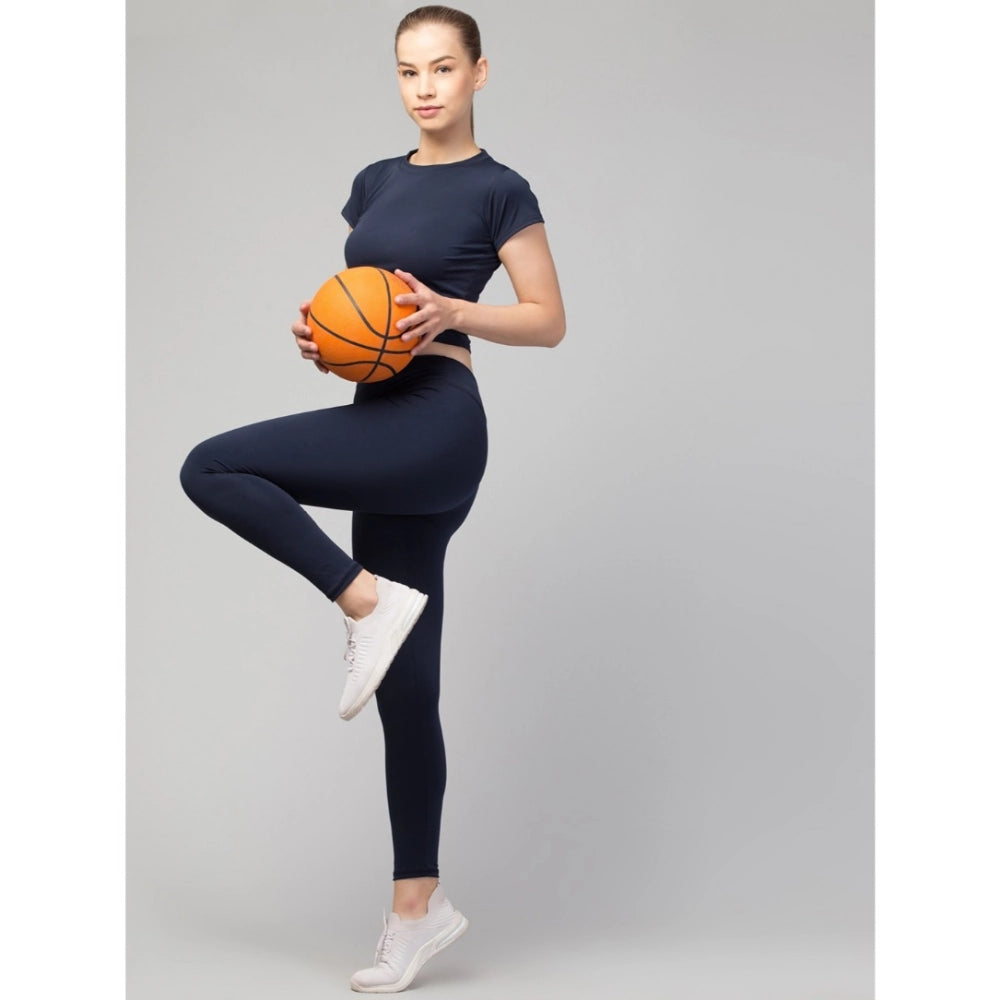 Vaystra Polyester Solid Ankle Length High-Rise Tights – Navy