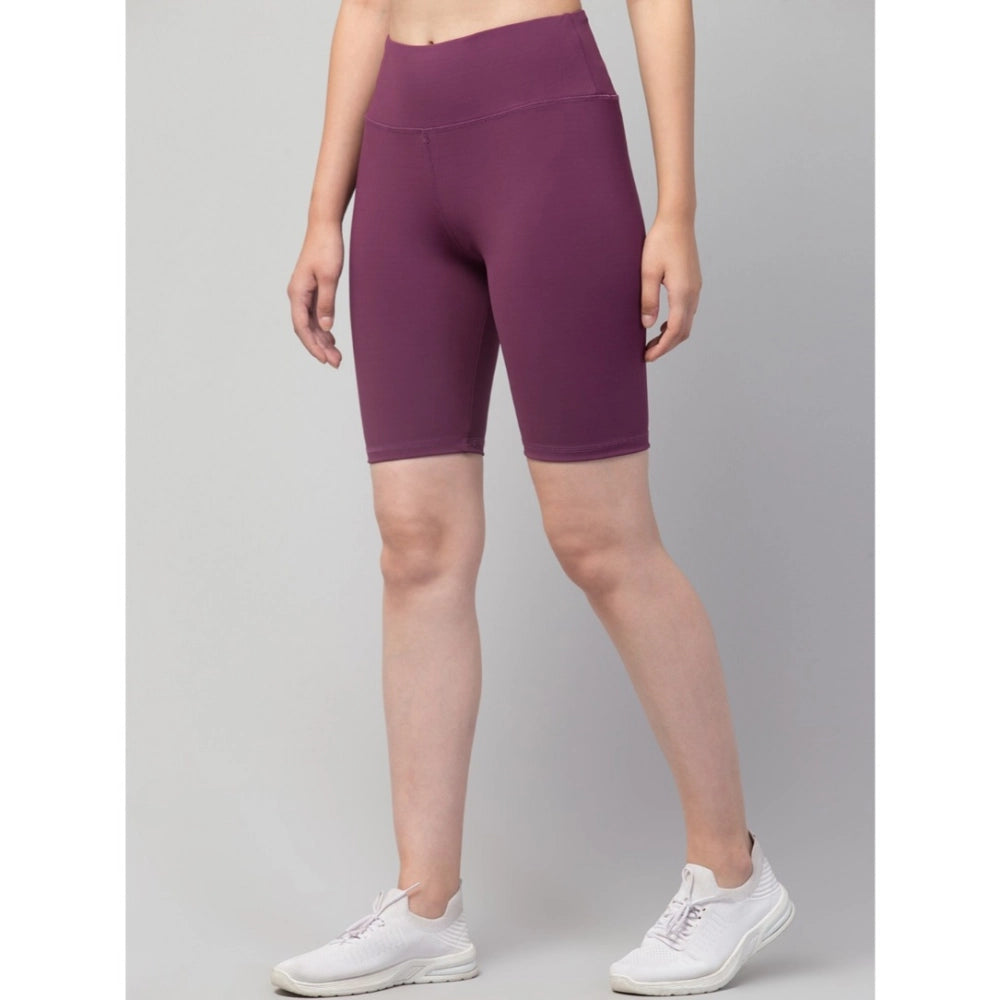 Vaystra Polyester Solid Above Knee High-Rise Shorts – Purple