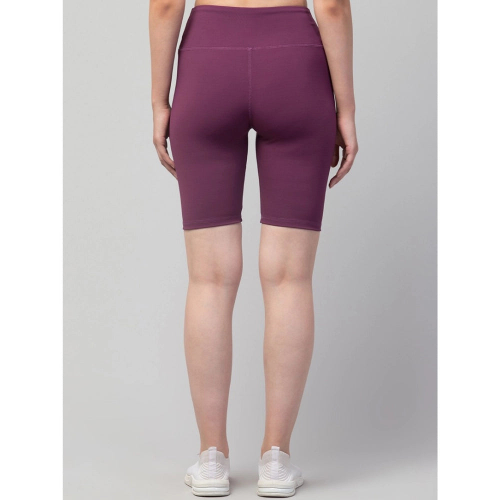 Vaystra Polyester Solid Above Knee High-Rise Shorts – Purple